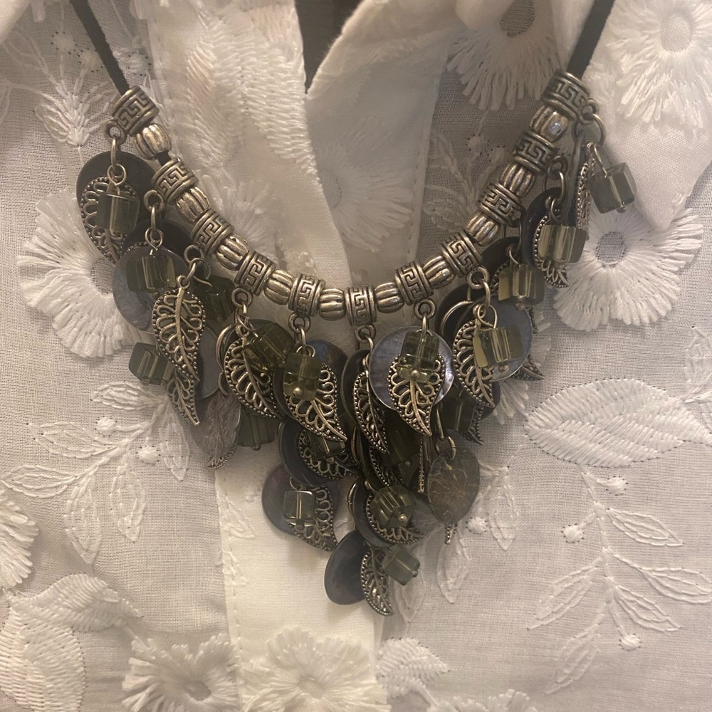 Bohemian Leaf & Coin Statement Necklace - Unbranded - Antique silver